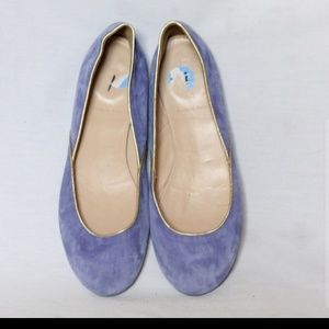 J Crew periwinkle suede flats with gold detail